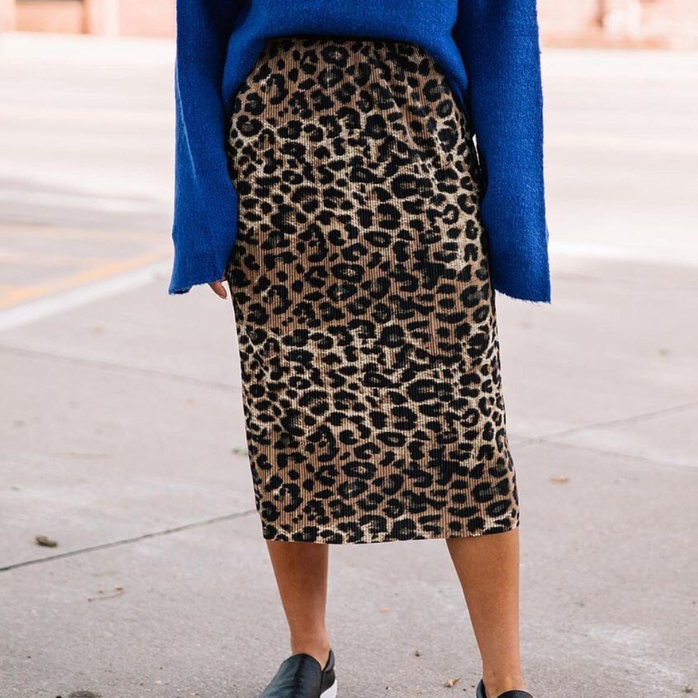 RD + Koko Leopard Print Pleated Midi Skirt